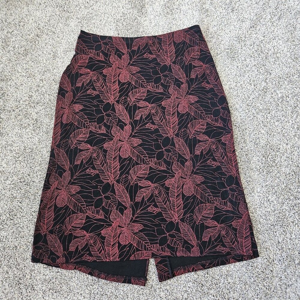 Vtg Linden Hill Sz 1X Women Floral Midi Skirt Red Black Fairygoth Stretch grunge